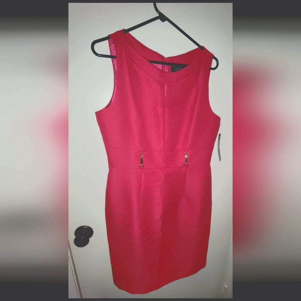 Tahari Arthur Levine Vivid Pink - Textured & Straight Cut Dress